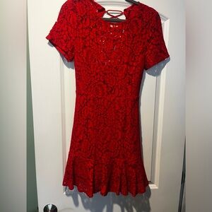 Red lace dress with a tie up back